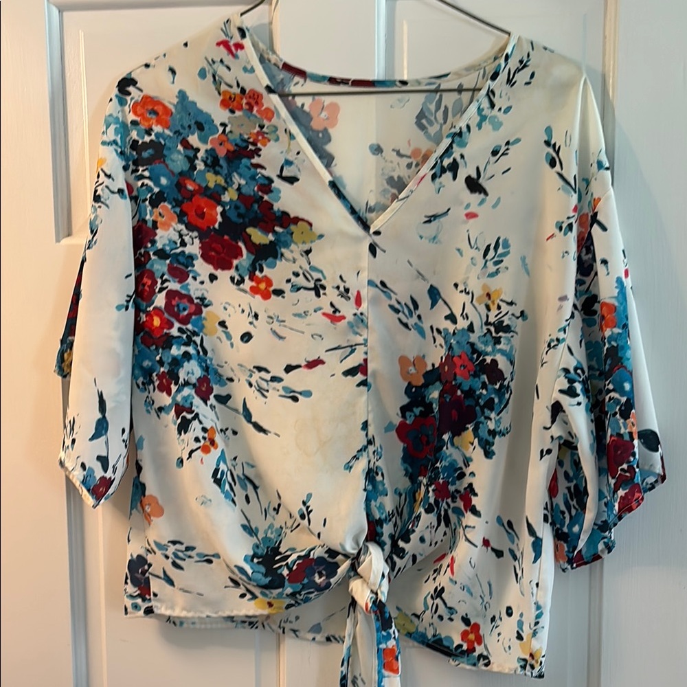 Floral V-Neck Tie-Front Blouse